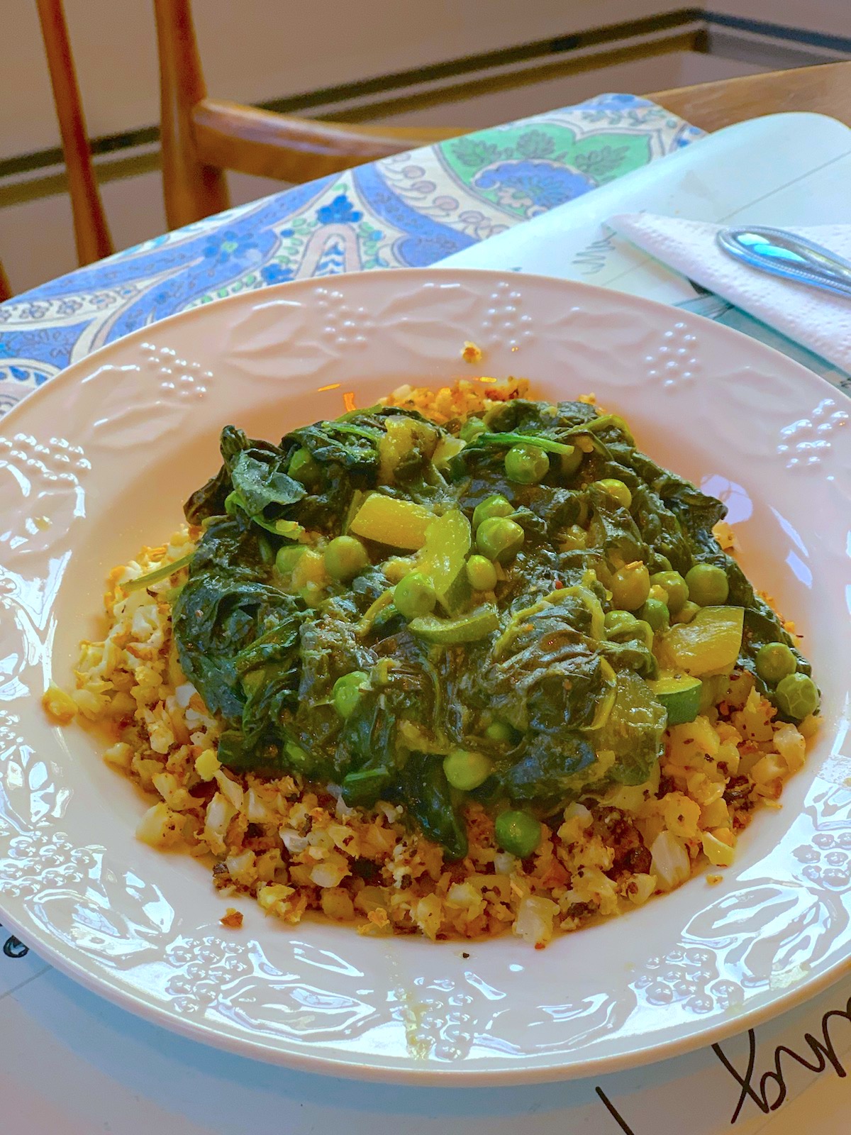 Springtime Greens on Riced Cauliflower